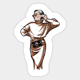 NY lover fashion art, trench. Trending girl poster. Sticker